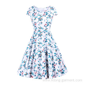 Knee-Length Colorful Printed Fabric Retro Dress